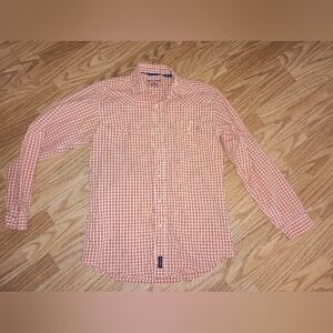 Roughstock Pearl Snap Shirt. Orange & White Gingham. Men's M